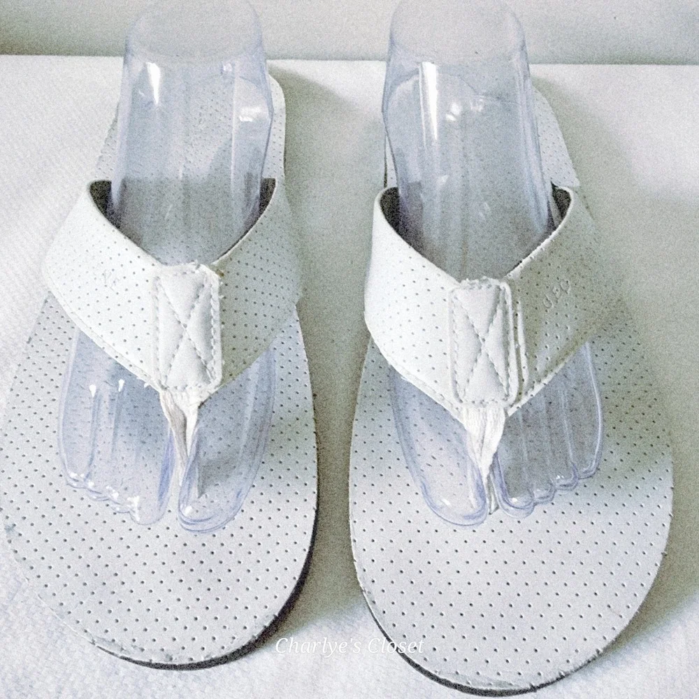 Geoffrey Beene Flip Flop Sandals Mens XL 12-13 White Vegan Beach Casual Lounge
